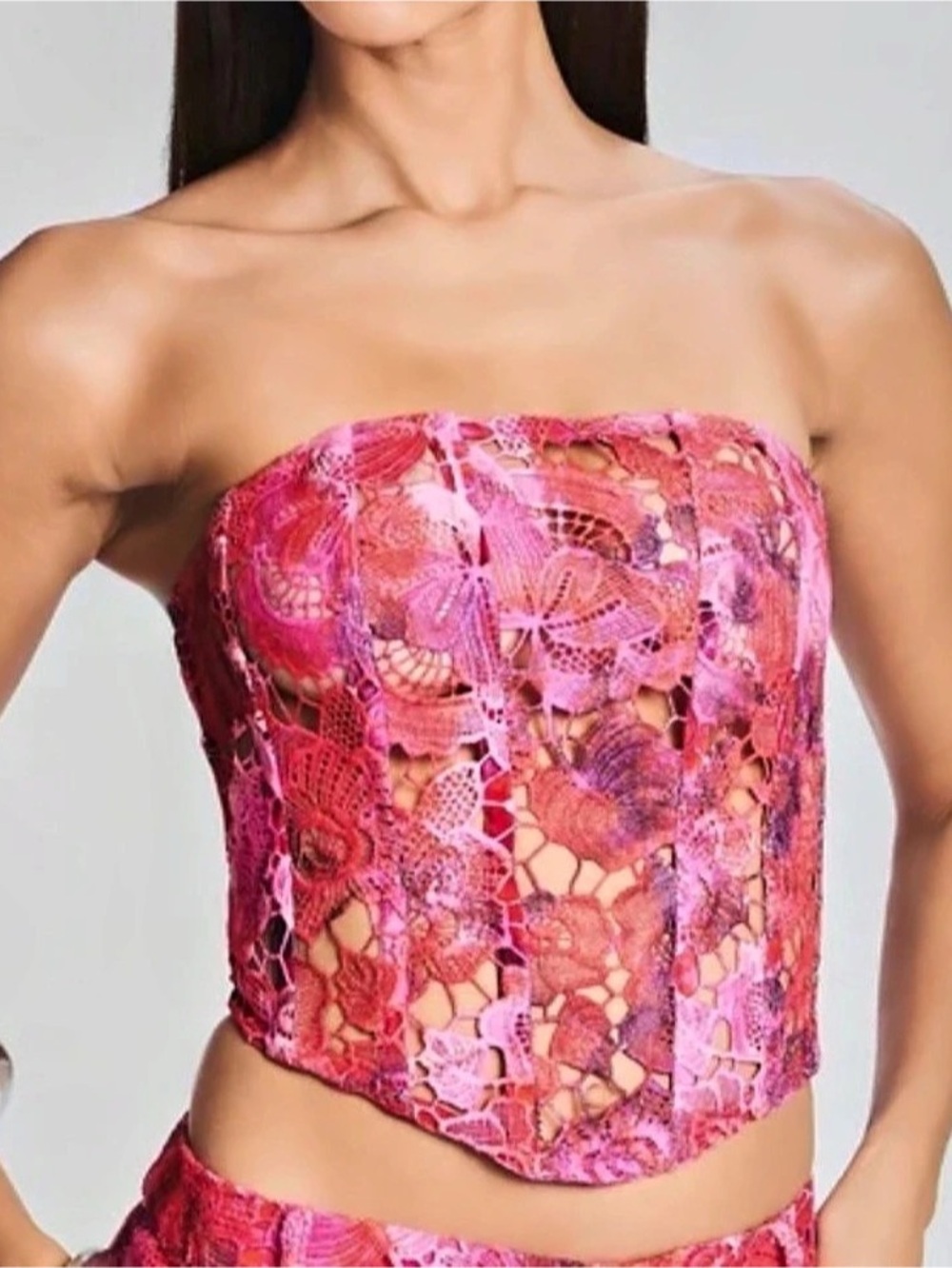 Retrofête Mabel Corset Top Floral Corset Crop Top in Pink Small Like New